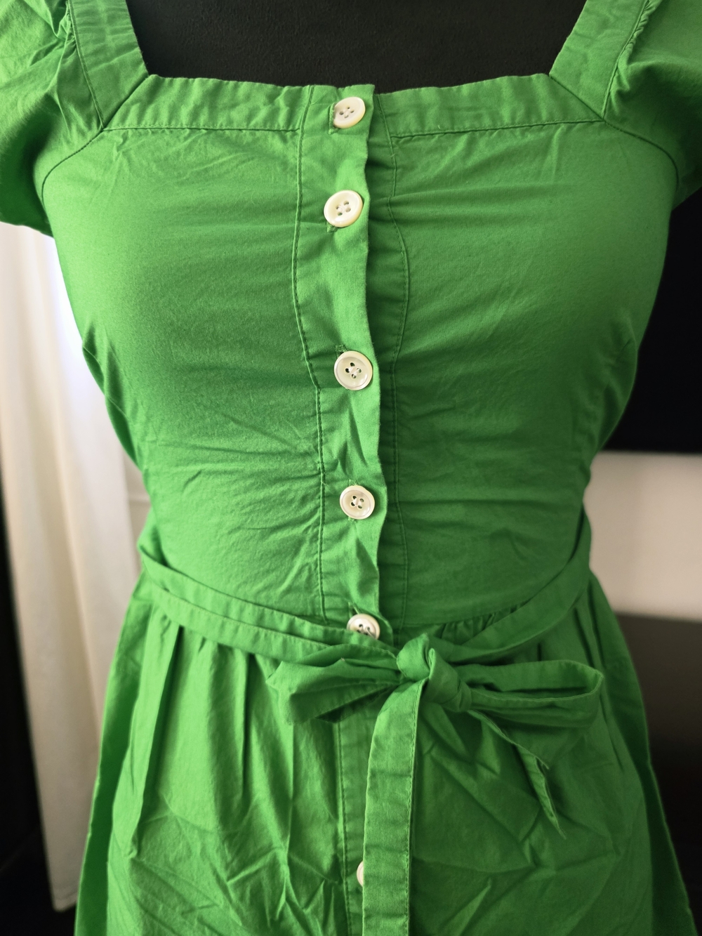 J. Crew Green Button-Front Square Neck Midi Dress with Tie Waist Size 00 - Picture 5 of 16